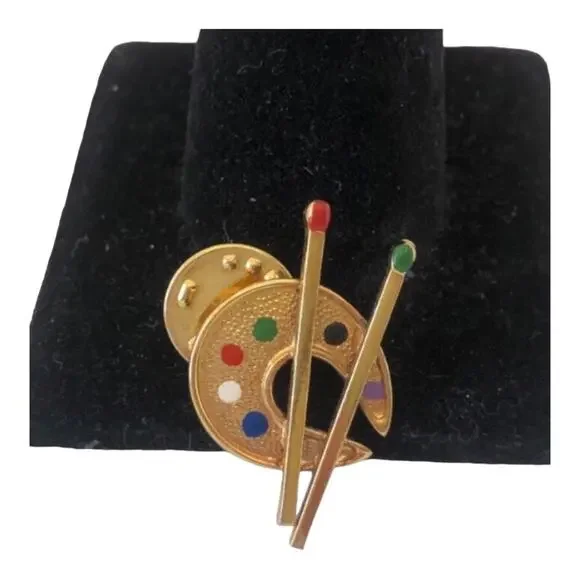 Vintage Artist's Palette Brush Paints Gold Tone Pin/Brooch - Picture 3 of 8